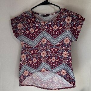 Miss majesty burgundy floral print short sleeve shirt
